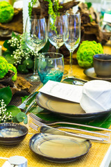 Luxury wedding party dinner table setting concept.
