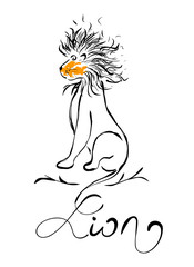 Lion. Hand Drawn Icon. Boho Style. Vector Illustration.