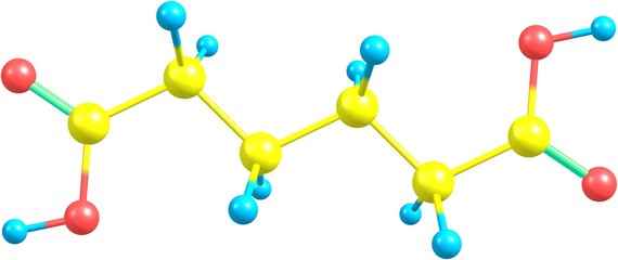 Adipic acid molecular structure isolated on white