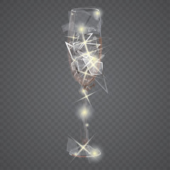 Transparent vector glass. Slab pieces of glass. Isolated on a black background.Realistic transparent splinters of broken glass on a plaid background. Vector illustration. EPS 10.