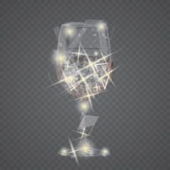 Transparent vector glass. Slab pieces of glass. Isolated on a black background.Realistic transparent splinters of broken glass on a plaid background. Vector illustration. EPS 10.