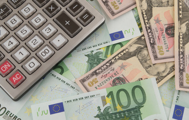 Business concept, calculator on money background