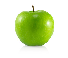 Closeup green apple with slice isolated on white background, fruit for healthy diet concept