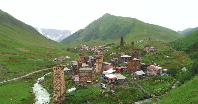 Ushguli village in Georgia Aerial