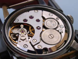 vintage mechanical watch movement macro detail