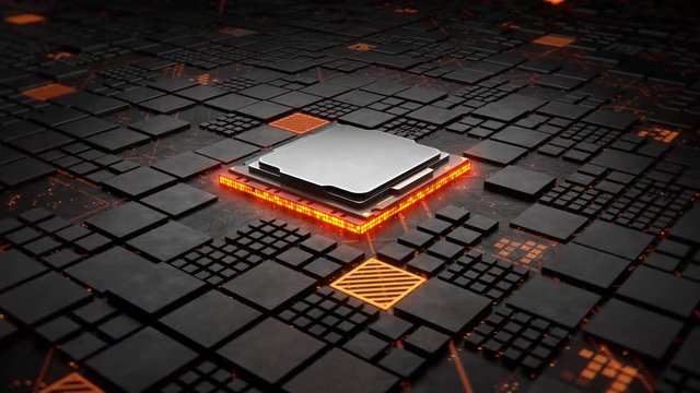 Abstract Motherboard circuit with CPU and microchips 3d render