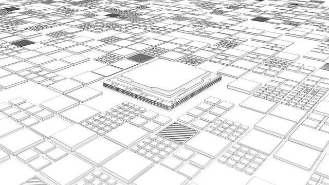 Abstract Motherboard circuit with CPU and microchips 3d render