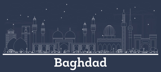 Outline Baghdad Iiraq City Skyline with White Buildings. - obrazy, fototapety, plakaty