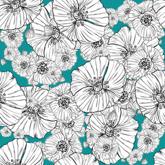 Fototapeta na wymiar Flower popies graphic design. Cute seamless vector tile pattern. Retro vintage. line popie flower surface design.