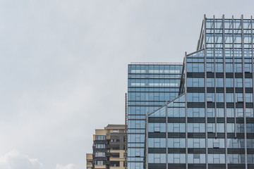 Modern office building glass wall facade structure, modern business building structure close-up