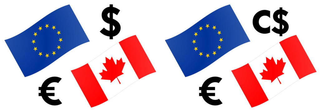 EURCAD forex currency pair vector illustration. EU and Canadian flag, with Euro and Dollar symbol.