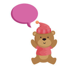 little bear teddy with hat and speech bubble