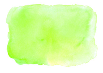 Abstract green watercolor blot on a white background. Hand drawn. Color illustration with space for text and image. Use for card, text, logo, tag