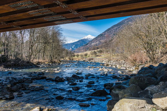 background, summer, stone, outdoor, forest, sky, rock, view, water, nature, italy, sun valley, italian alps, bridge, river, stones, noce, peaks, iron bridge, under the bridge, pellizzano, termenago, o