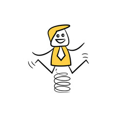 businessman jumping on spring yellow doodle theme