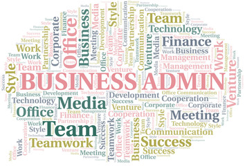 Business Admin word cloud. Collage made with text only.