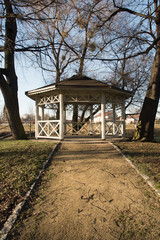 gazebo with trees around near chateau Chalupki in Poland near borders with Czech republic
