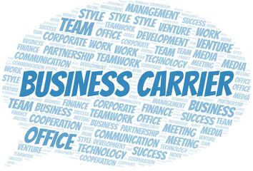 Business Carrier word cloud. Collage made with text only.