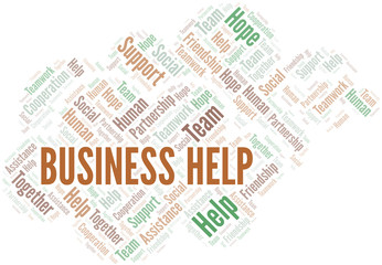 Business Help word cloud. Vector made with text only.