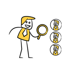 doodle stick figure businessman search for employee