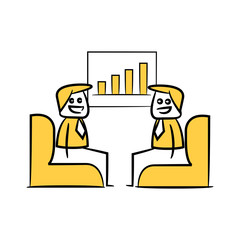 doodle stick figure businessman business meeting with graph