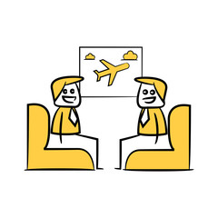 doodle stick figure businessman sitting in airport lounge