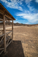 Wooden bower in the Kazakhstan desert, Charyn canyon