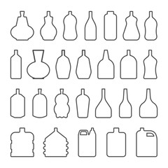 Bottle , flask , vase , icon set line