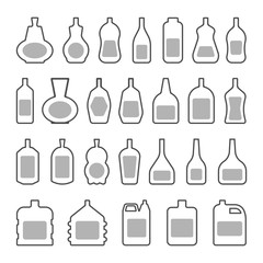 Bottle , flask , vase , icon set line