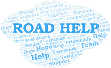 Road Help word cloud. Vector made with text only.