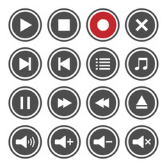 Media player button icons set