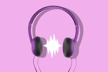 pink headphones isolated on yellow background