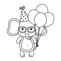 Naklejka premium Elephant cartoon with happy birthday icon design