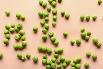 Tasty fresh peas on color background