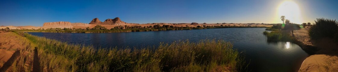 Panoramic view to Boukkou lake group of Ounianga Serir lakes at the Ennedi, Chad
