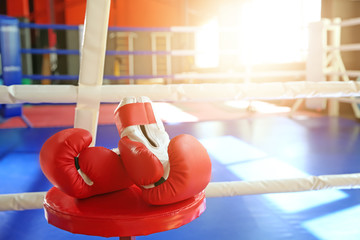 Boxing gloves in modern gym