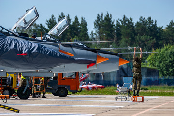 Swidwin, Poland-June 2019: Airplanes Su-22 Polish Air Force