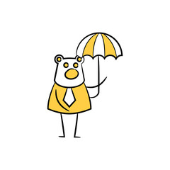 business bear holding umbrella yellow doodle theme