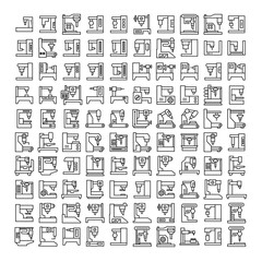 big set of factory machine, automatic industrial machine line icons