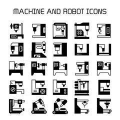 factory machine and industrial robot icons