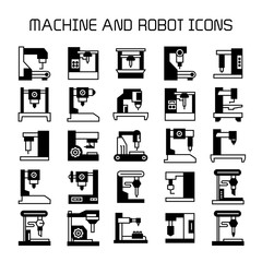 factory machine and industrial robot icons