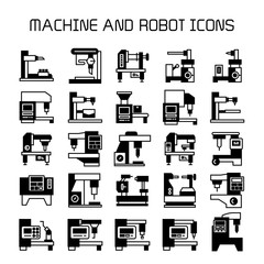 factory machine and industrial robot icons