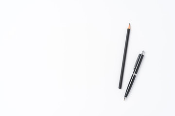 Elegant pen and pencil isolated on white background