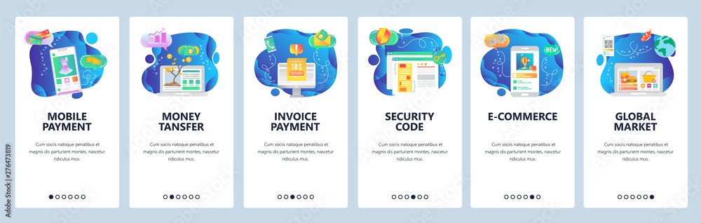 Poster website and mobile app onboarding screens vector template