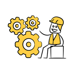 engineer and gear , doodle stick figure design