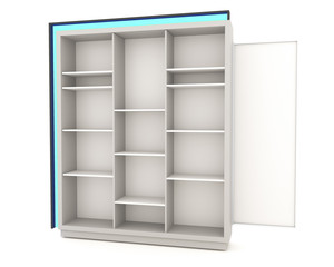 Color white shelves design with blue light