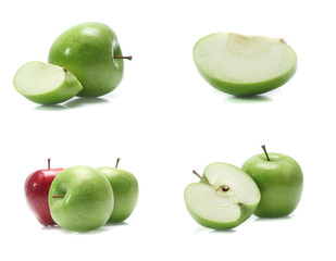 Green apple isolated on white background (set  mix   collection)