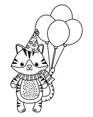 Cat cartoon with happy birthday icon design