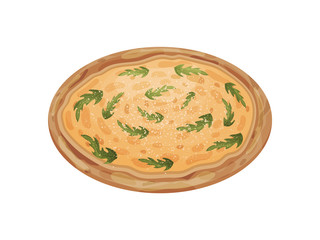 Whole vegetarian pizza. Vector illustration on white background.