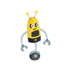 Fototapeta premium Yellow robot on one wheel. Vector illustration on white background.